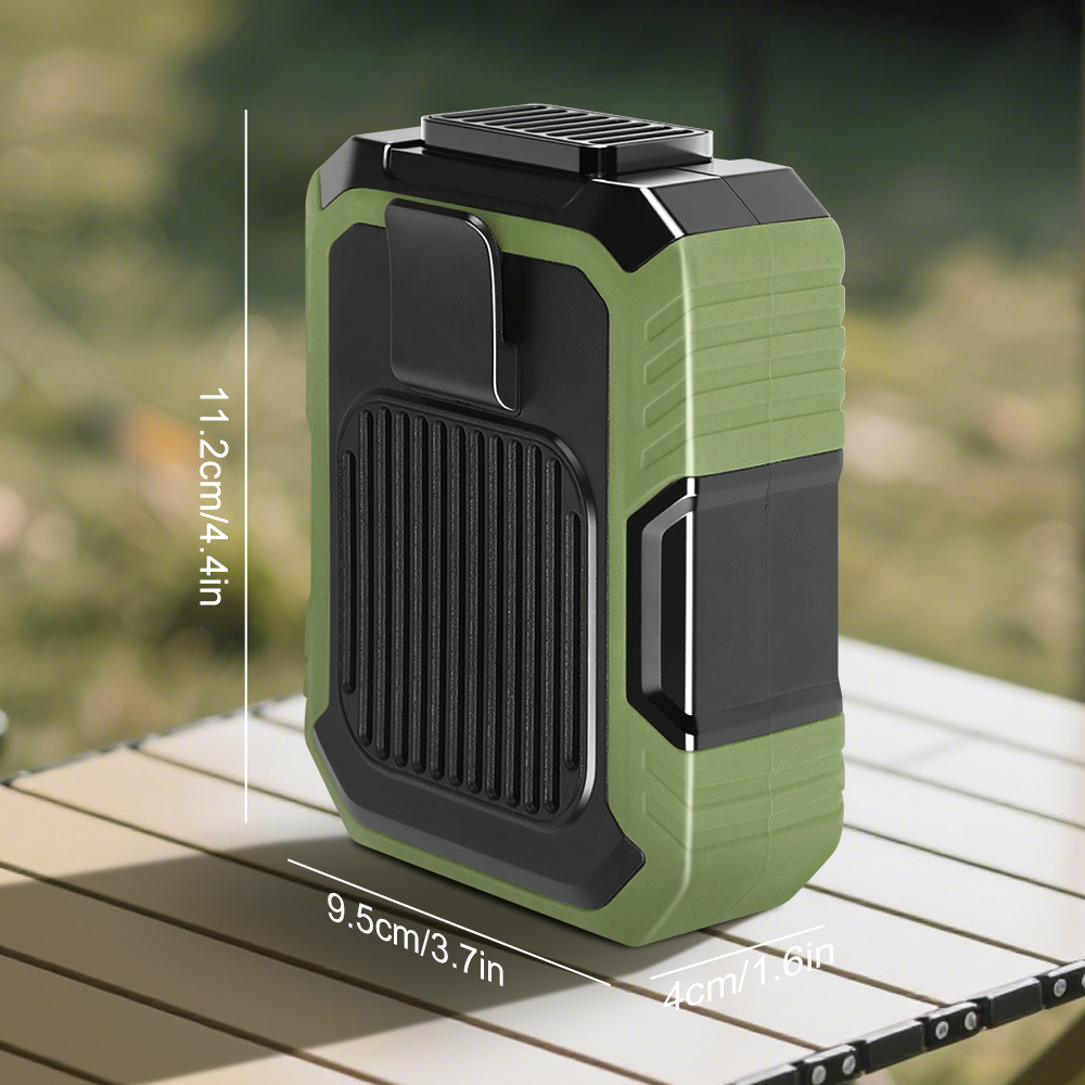 USB Rechargeable Waist-Mounted Fan & Power Bank Combo For On-the-Go Cooling--Green