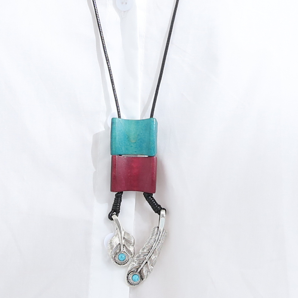 Wood Chip Feather Pendant Jewelry Original Literary Clothes