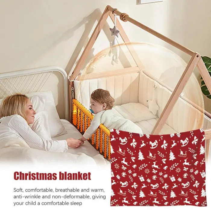 Christmas Flannel Throw Blanket, Soft Holiday Print Sofa Blanket, 130 x 150 cm - detail photo 4