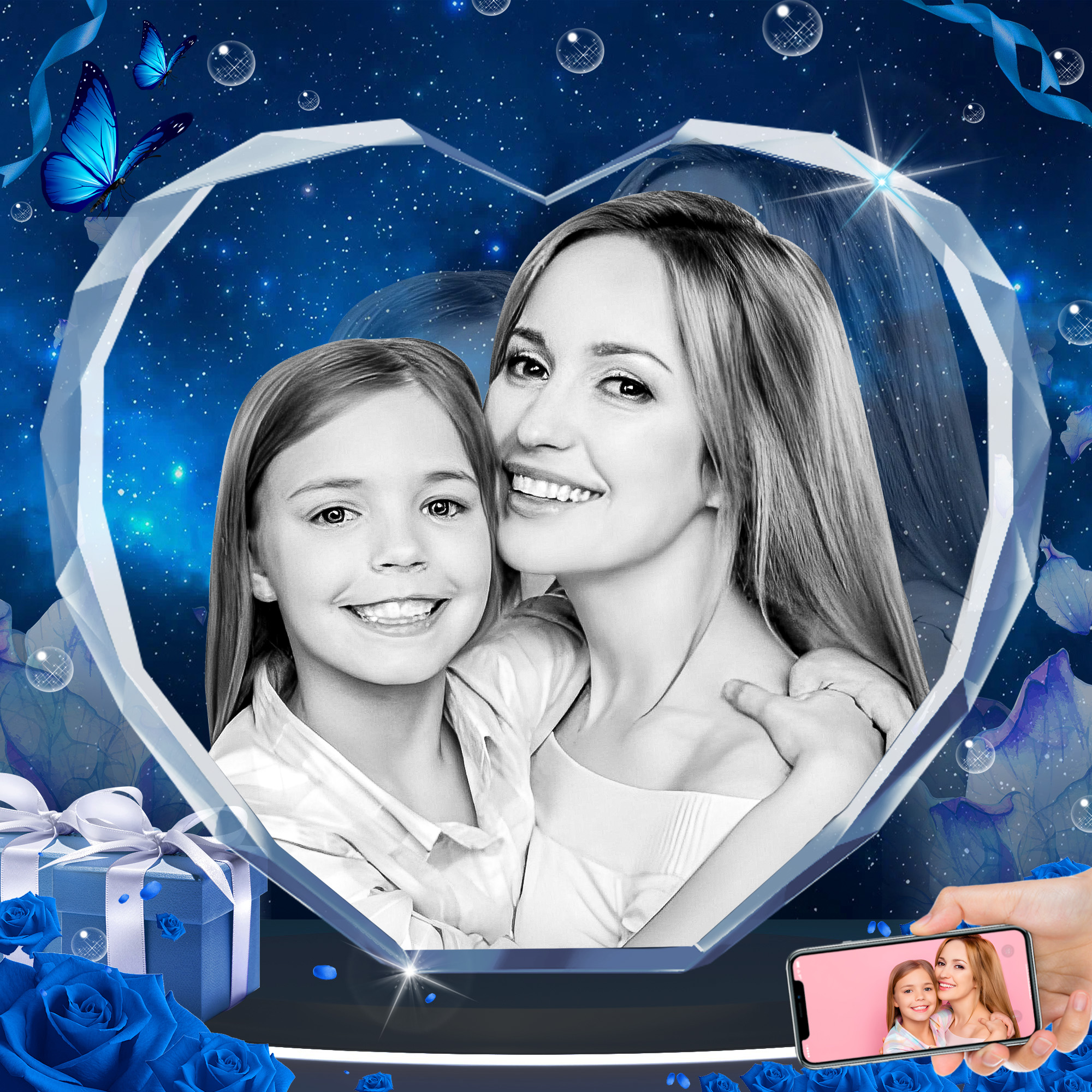 Photo en cristal 3d, cadeaux personnalisés pour père, papa, femmes, elle, épouse