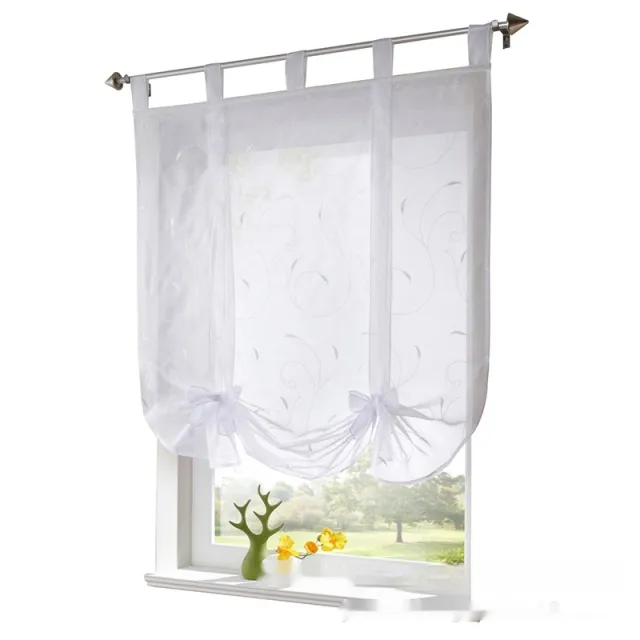 Embroidered Pastoral Adjustable Curtain Rod Ribbon Roman Window Screen White - Shop at LoveMi
