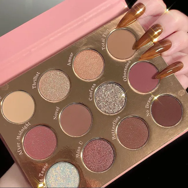 Twelve Color Eyeshadow Tray Earth Pearlescent Matte Glitter 02Amorous Rose - Shop at LoveMi