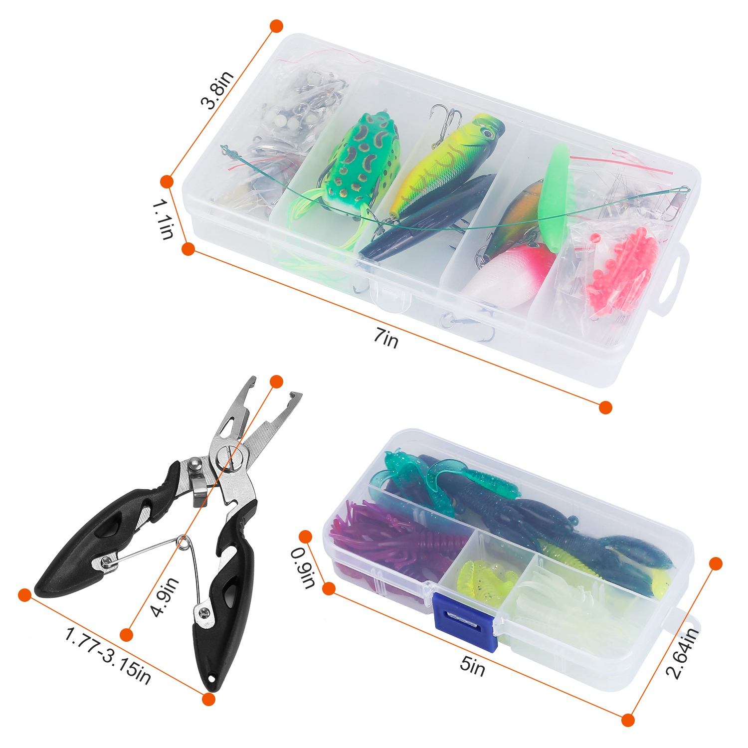 383Pcs Fishing Lures Tackle Box Bass Fishing Animated Lure Crankbaits Spinnerbaits Soft Plastic Worm Saltwater Freshwater Fishing Kit