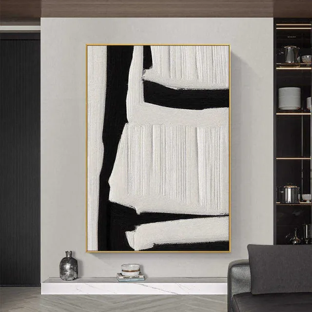 Large Black And White Abstract Handmade Painting Textured Wall Art Modern Beige Black Painting On Canvas Minimalist Wall Home Decoration Without ... Without Inner Frame - Shop at LoveMi