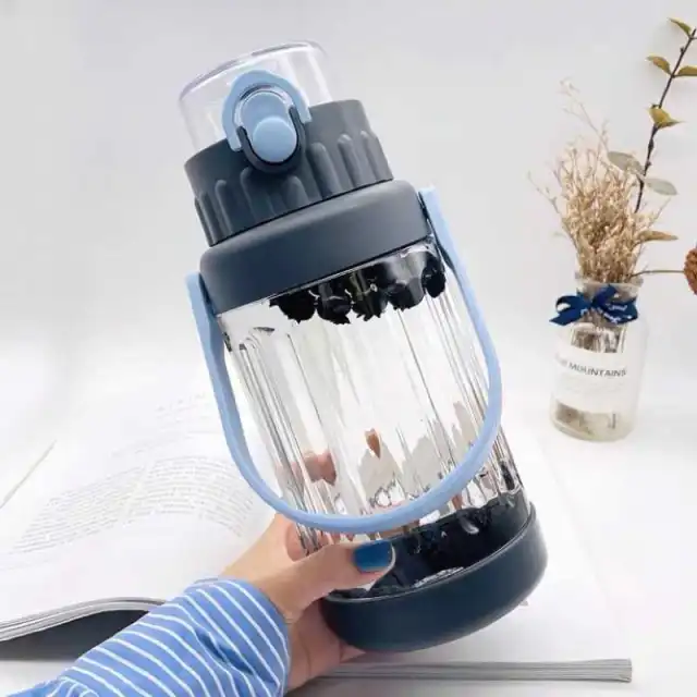 Plastic Water Cup With Handle And Water Bottle With Straw Grey - Shop at LoveMi