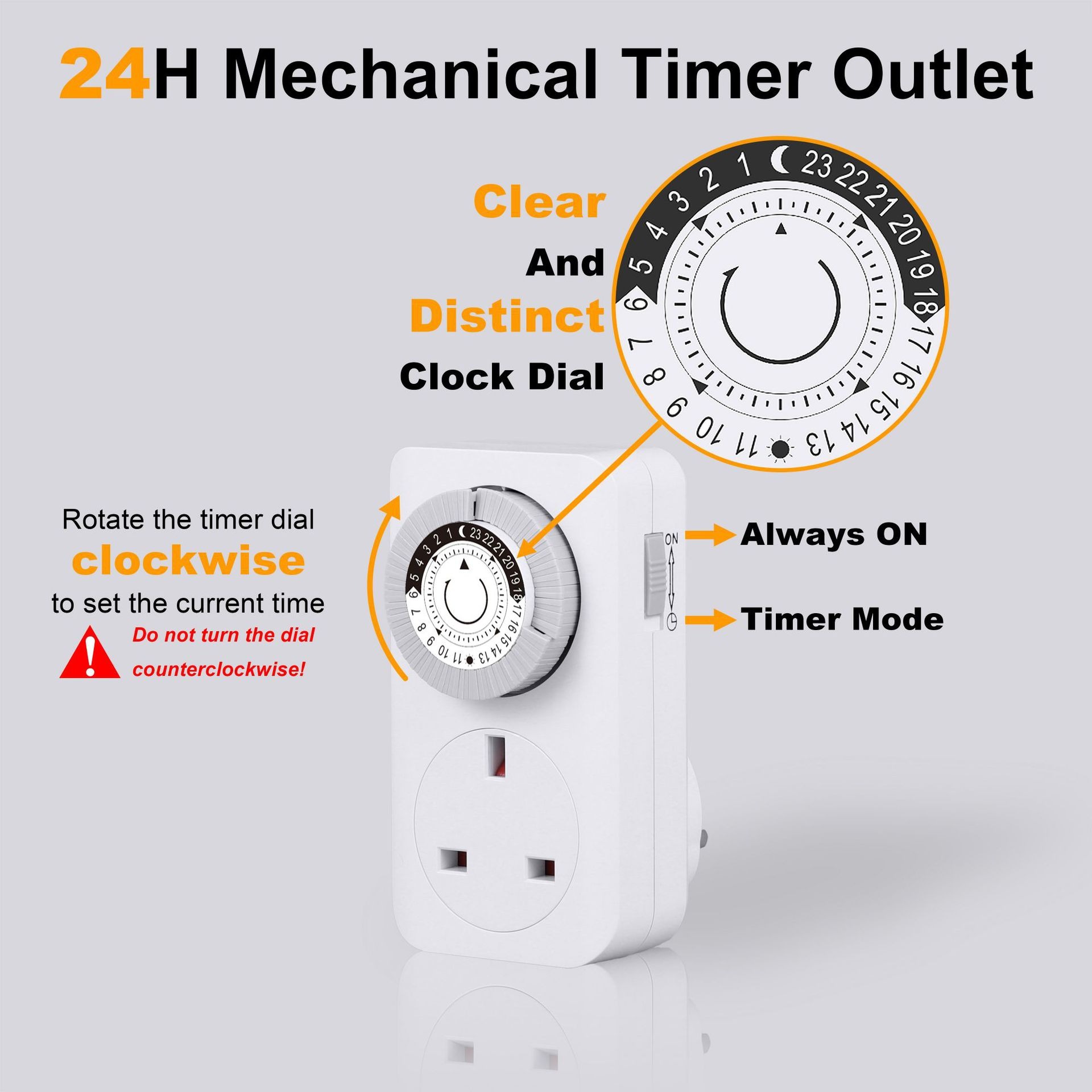 4 Pack 24 Hour 24HR Timer  Mains Plug In Clock UK Socket 3 Pin Plug 13A UK