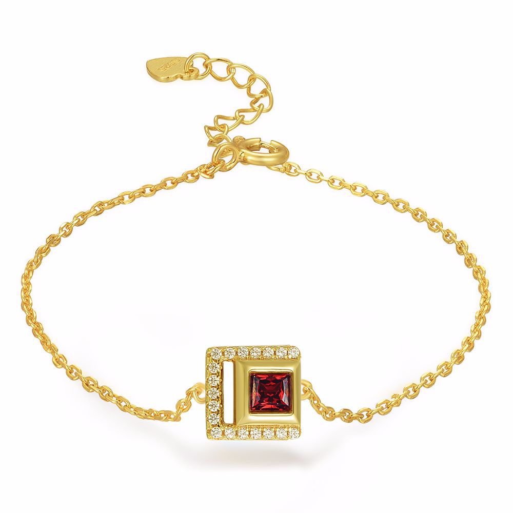 Sterling Silver Natural Garnet Light Gold Bracelet