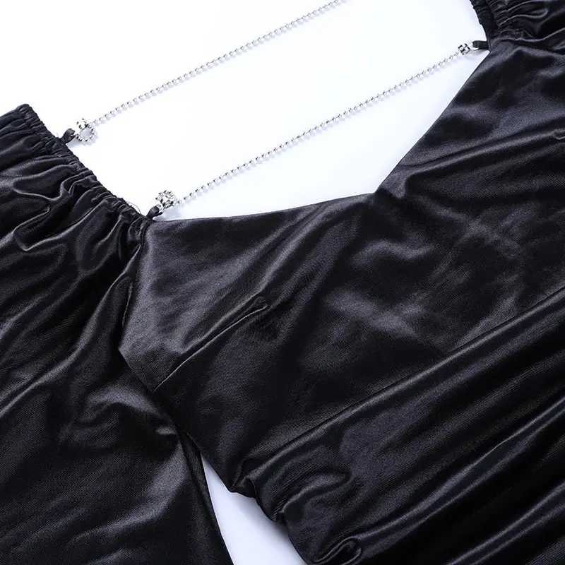 Fashion Sexy Rhinestone Chain Big Backless Peach Heart Neck Satin Skirt Women
