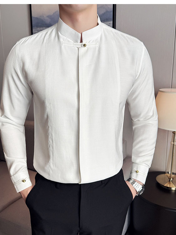 Men's Solid Color Stand Collar Long-sleeved Shirt