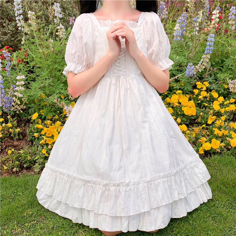 Women's Lace Lace Square Neck High Waist Dress