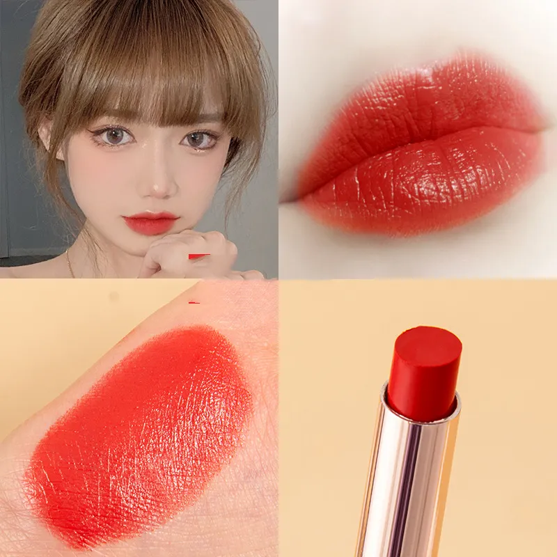 Golden Thin Tube Semi-matte Velvet Matte Moisturizing Lipstick - Smoked Bean Paste