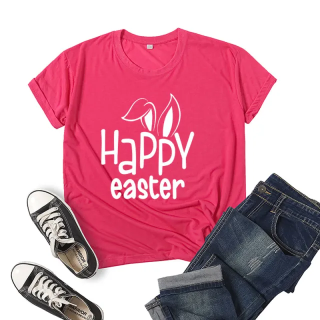 Women's Bunny Happy Easter Print Top Rose Red - Shop at LoveMi