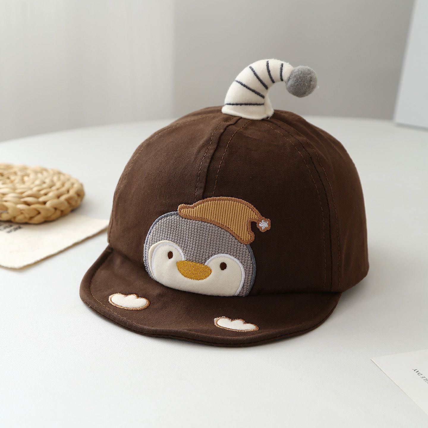 Summer Children's Penguin Embroidered Striped Jujju Soft And Cute Casual Style Baseball Cap Suitable For Babies Aged 0-3 Years Old