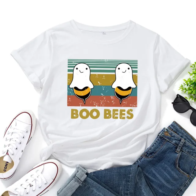 European And American Women's Loose Round Neck Creative Short Sleeve T shirt Women White - Shop at LoveMi