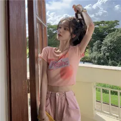 Spring And Summer Slim Fit Cropped Crop Top - Pink - View 1