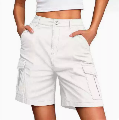 Women's Solid Color Cargo Shorts, Multi-Pocket Casual 5 Inch Shorts