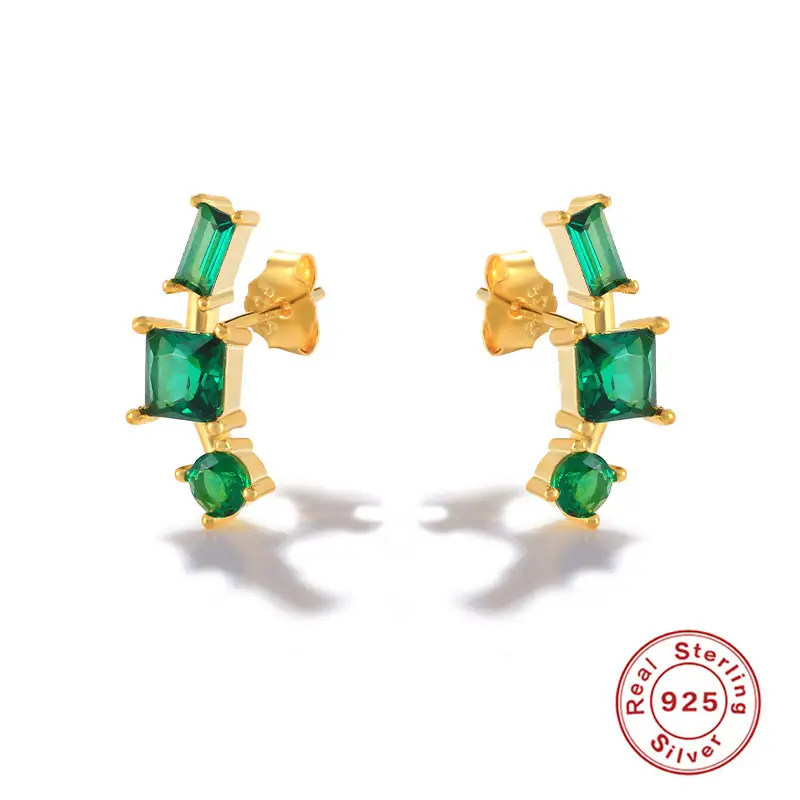 S925 Sterling Silver Color Triple Diamond Stud Earrings