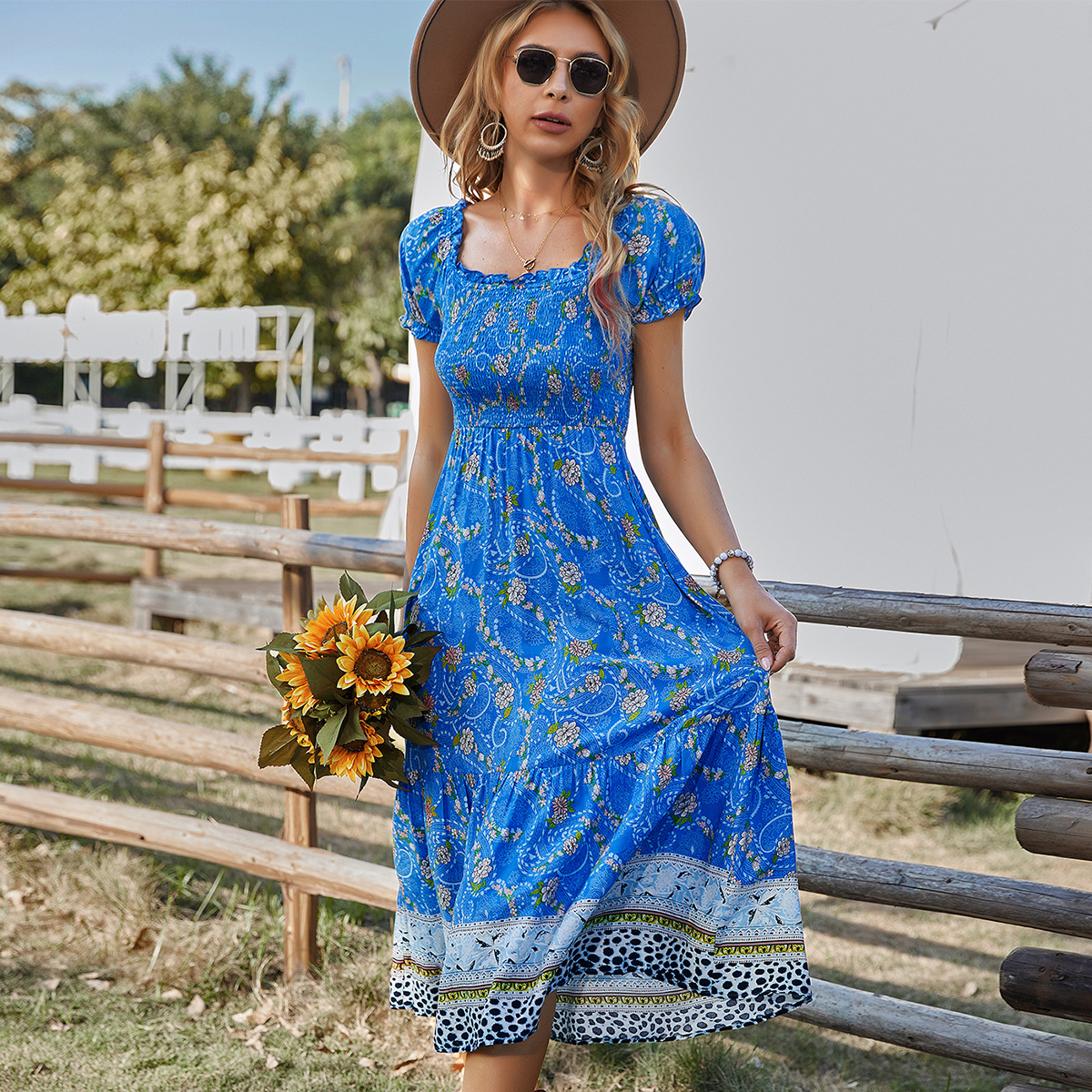 Casual Temperament Printed Short-sleeved Dress