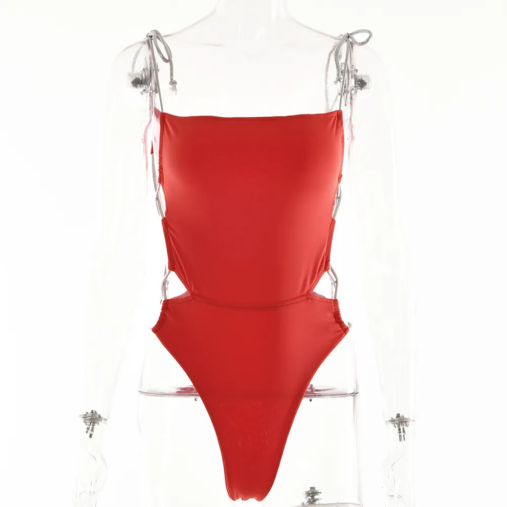 One Piece Swimsuit With Low Cut And Slimming Effect - Orange
