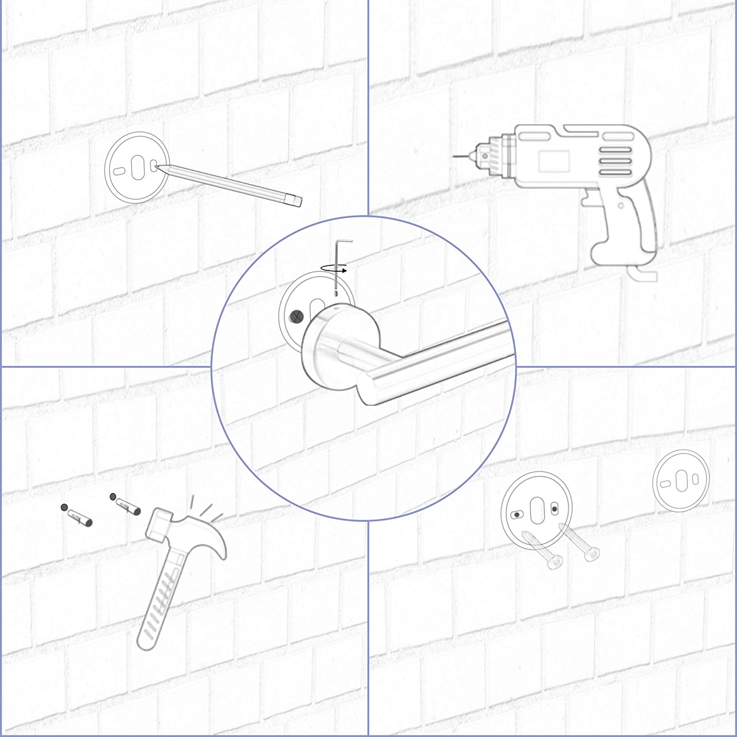 6 Piece Stainless Steel Bathroom Towel Rack Set Wall Mount Brushed Nickel