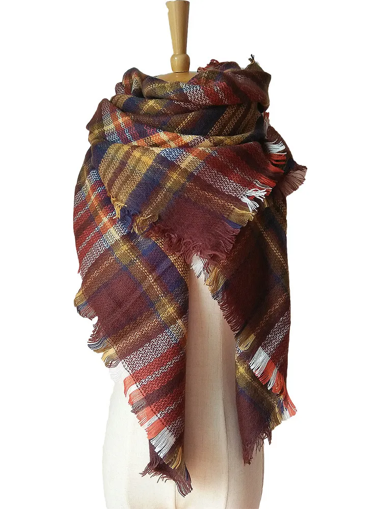 Cashmere-like Double-sided Colorful Plaid Scarf - Brown Colorful Grid