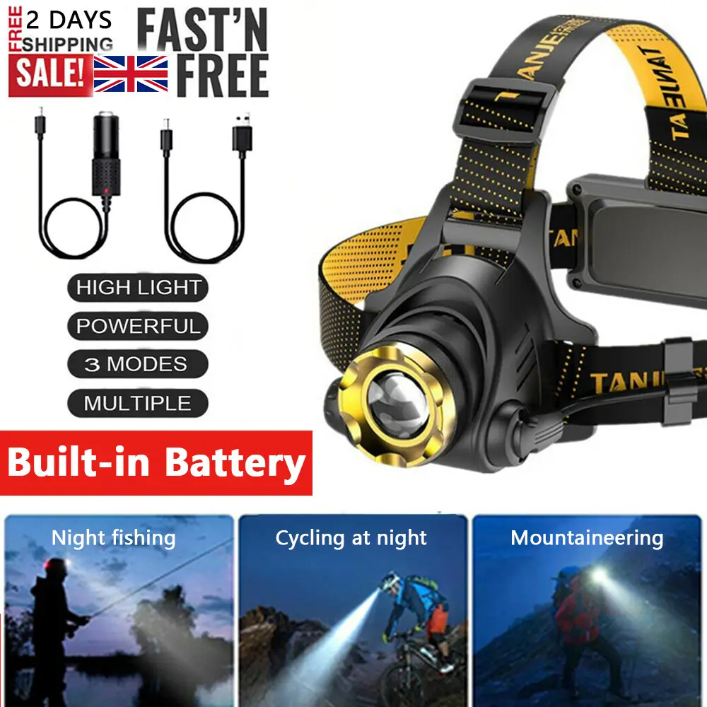 LED Headlamp Rechargeable Head Torch Zoom Headlight