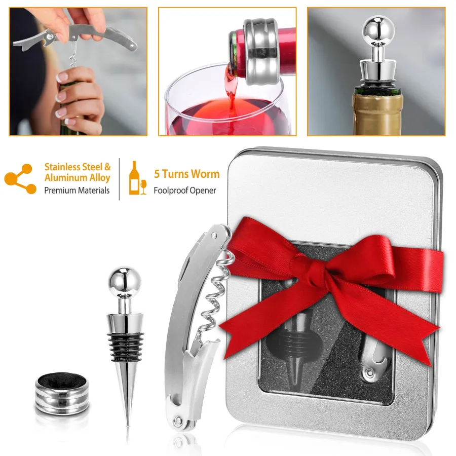 3Pcs Corkscrew Bottle Opener Set Tool Foil Cutter Drip