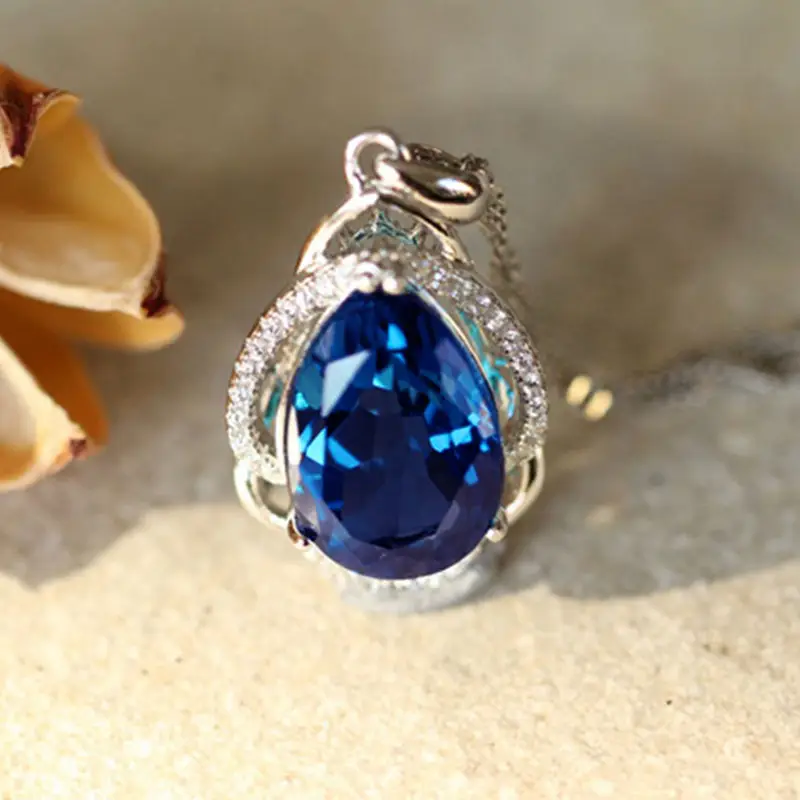 Luxury Simulated Royal Blue Zircon Necklace