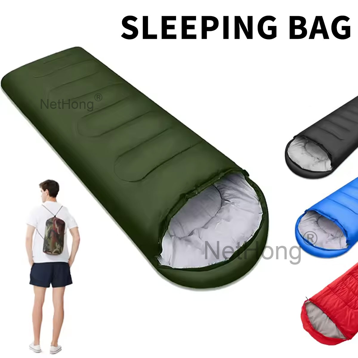 3-4 SEASON SINGLE SLEEPING BAGS CAMPING RECTANGULAR ENVELOPE ZIP UP KIDS 7