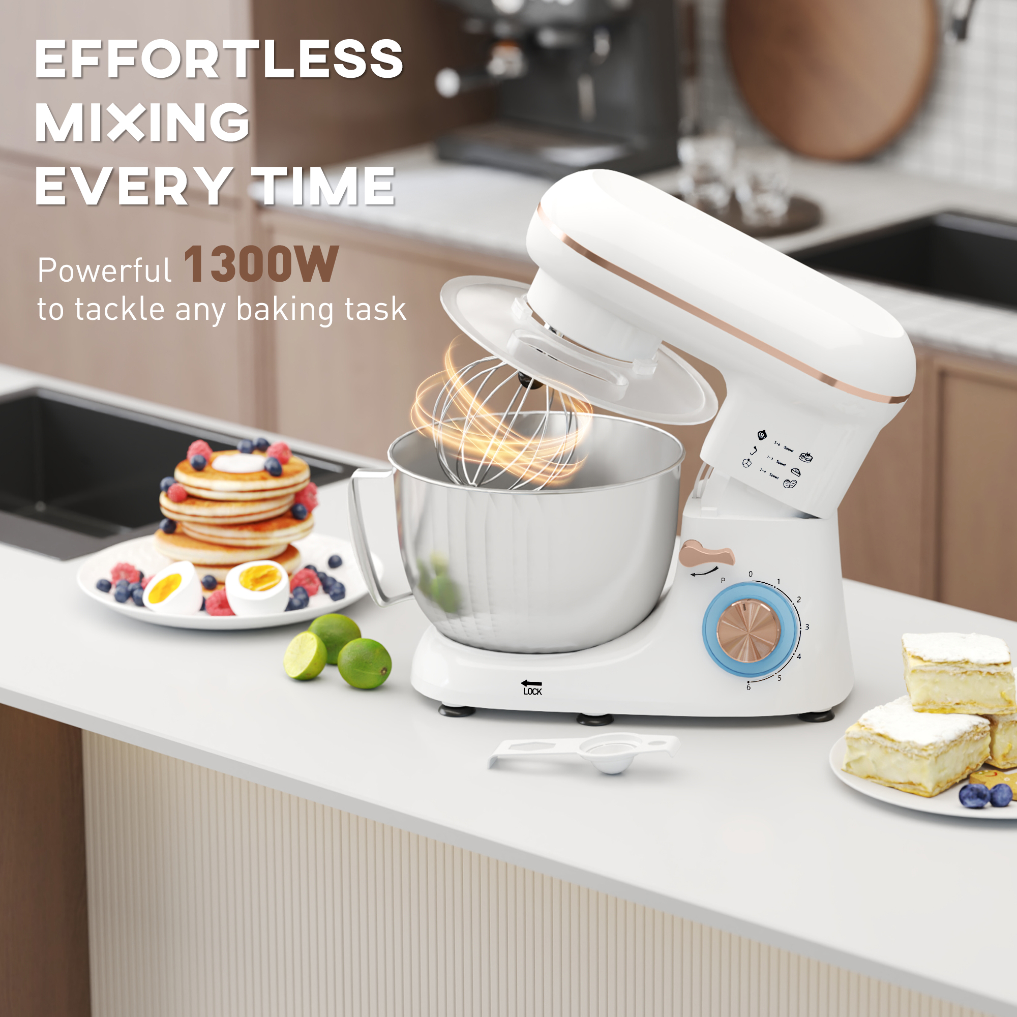 1300W Kitchen Stand Mixer, With Accessories - White — image 9
