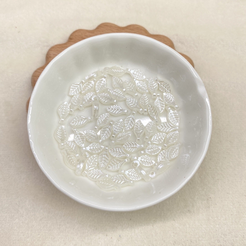 ABS  Pearl Mini Leaf Charms, Pastel Iridescent Top-Hole Beads For DIY Hanfu Pendant Drops, Earrings & Jewelry Making.
