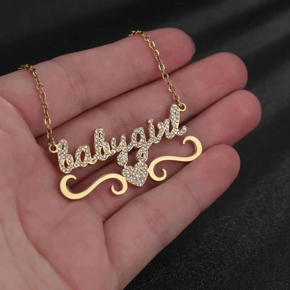 Stainless Steel Diamond Name Pendant