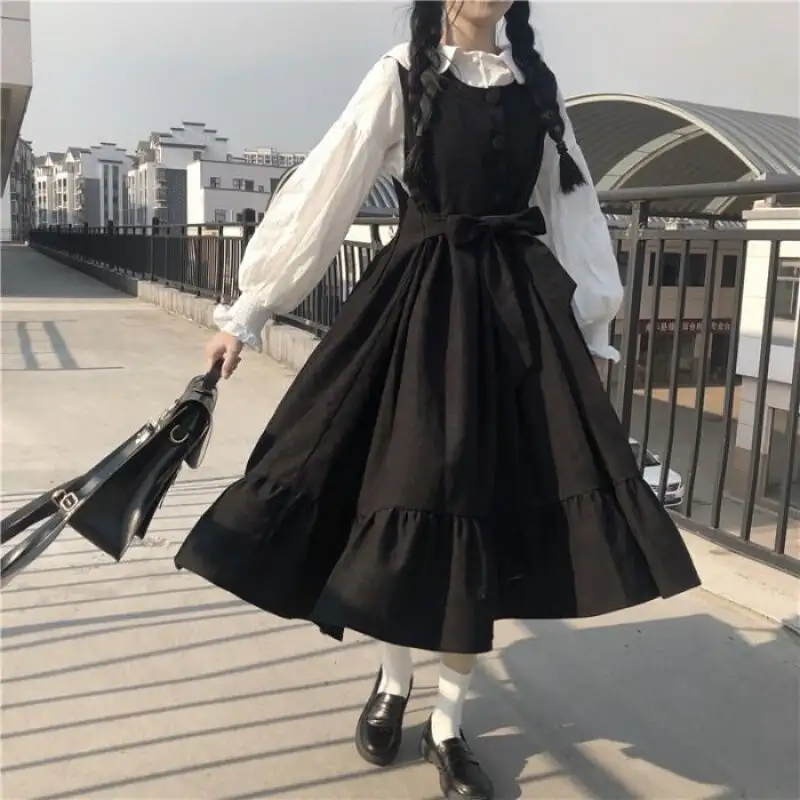 Two-piece Suit Female Student Korean Style Loose Lantern Sleeve White Shirt With Thin Waistcoat
