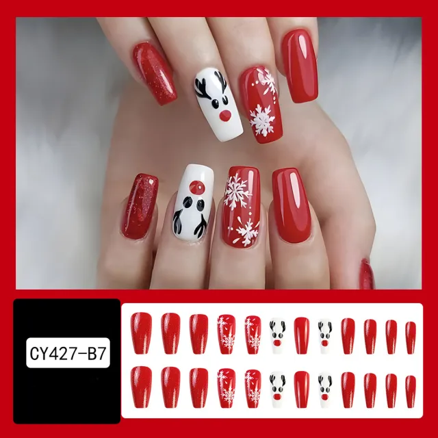 Christmas False Nails Hat Striped Snowflake Nail Art Stickers For Parties Dances Or Holiday Wear Cy427 B7 - Shop at LoveMi