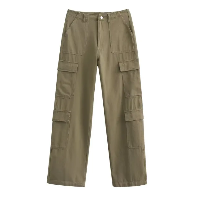 Women's Fashionable And Versatile Multi pocket Workwear Long Pants Army Green - Shop at LoveMi