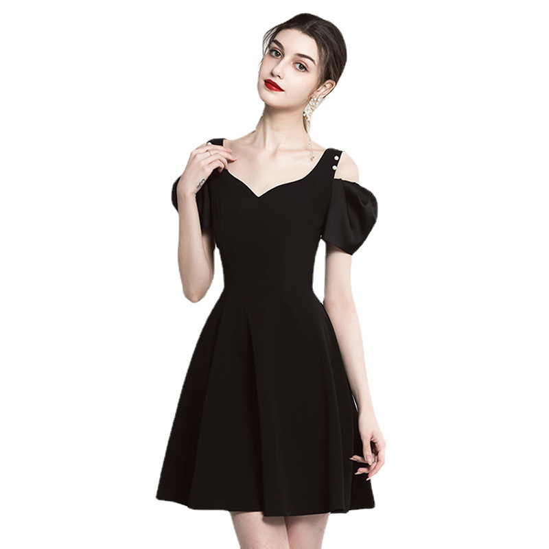 Women's Fashion Casual Temperament Pure Color Dress