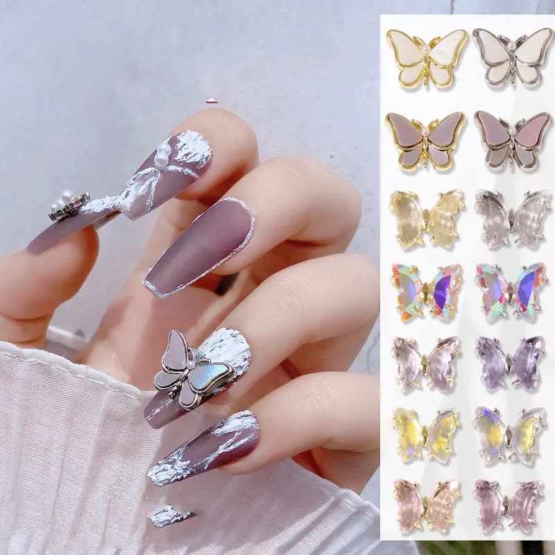 Nail Beauty Crystal Butterfly Transparent Golden Edge Metal Rhinestone