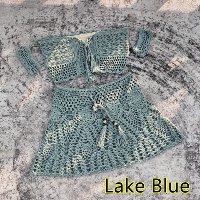 Hand crocheted Bikini Top Mini Skirt Light Green - Shop at LoveMi