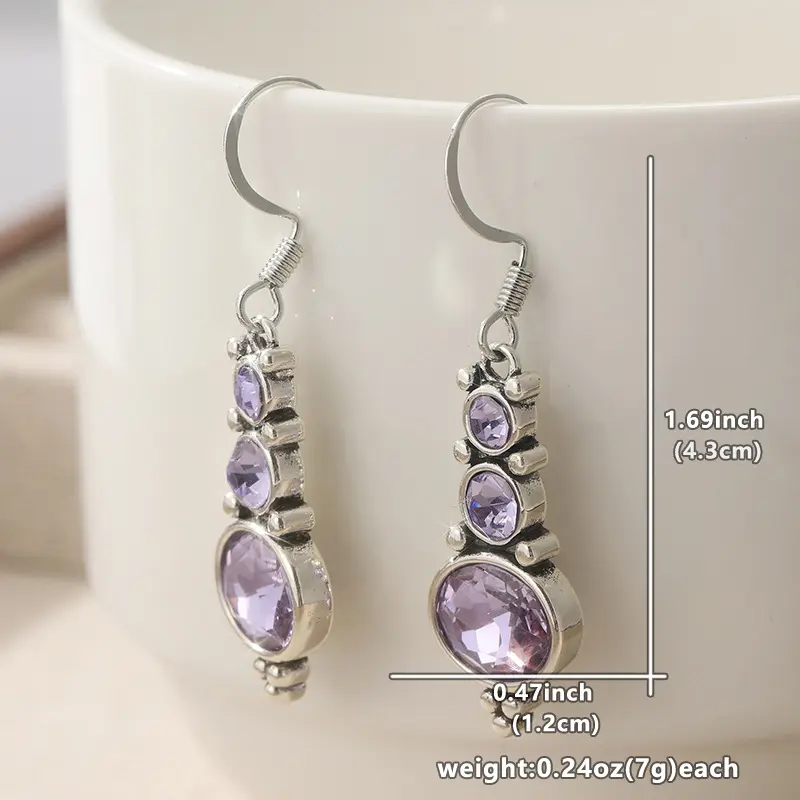 Elegant Colorful Crystal Drop Earrings Silver Tone