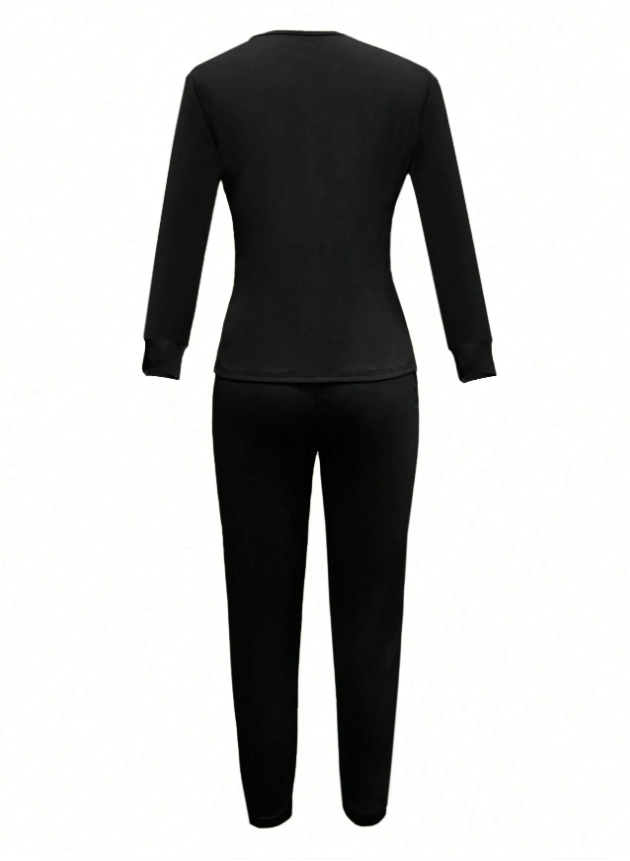 Casual Round Neck Long Sleeve Top And Pants Suit
