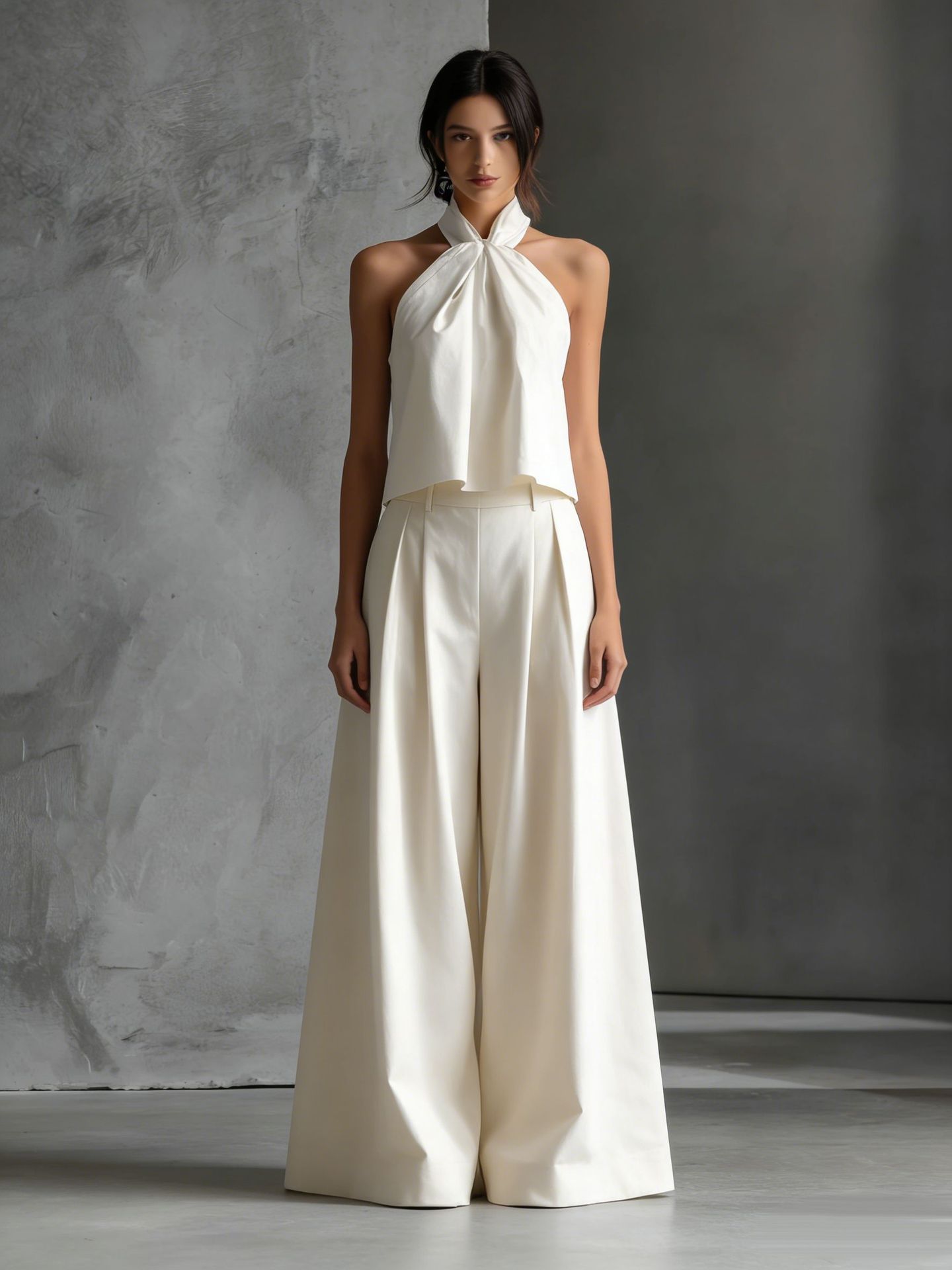 Women's Halter Top & Wide Leg Pants Two-Piece Set, Casual Summer Outfit