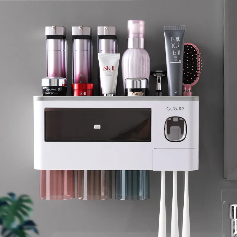 Toothbrush Rack Brushing Cup Mouthwash Wall-Mounted - Gray A