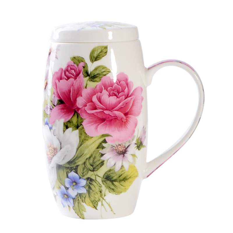 Bone China Breakfast Household Ceramic Large-capacity Mug With Lid Spoon Porcelain Oversized Waist Drum Cup