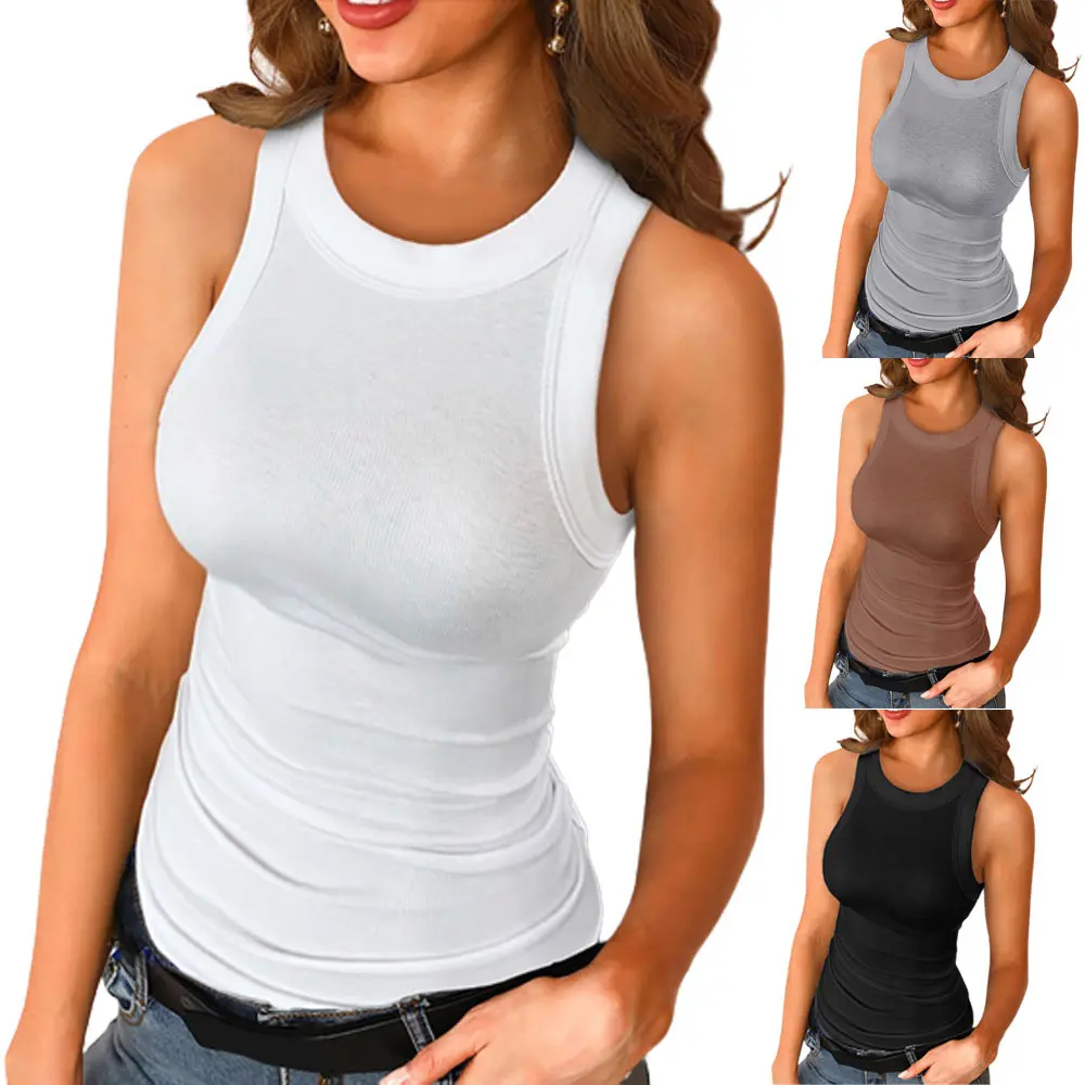 Basic Shirt Round Neck Sleeveless Tops Camisole Women Casual
