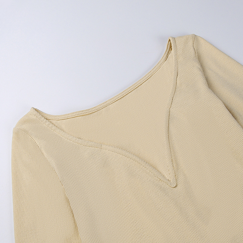 Title 11, Sexy Collarbone V-neck Top Temperament Slim Swe...