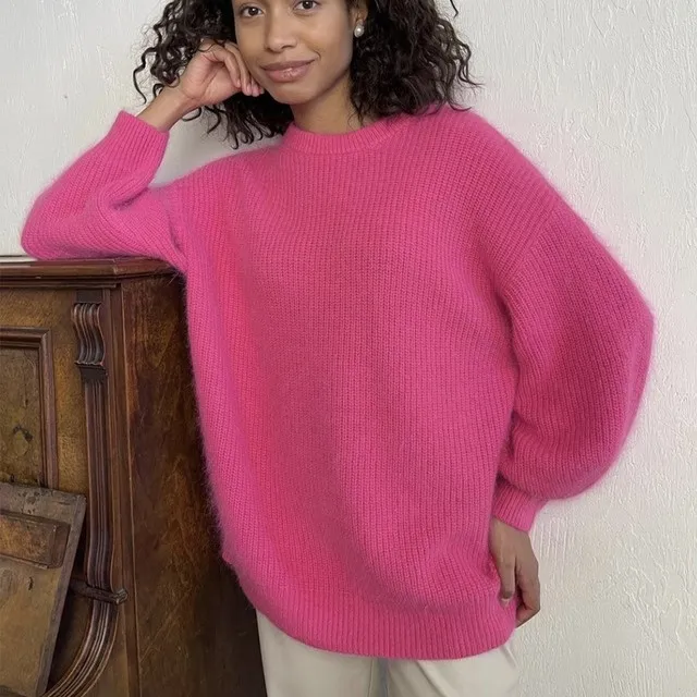 Warm Ladies Sweater Women Knitwear Knitted Sweaters Rose Red - Shop at LoveMi