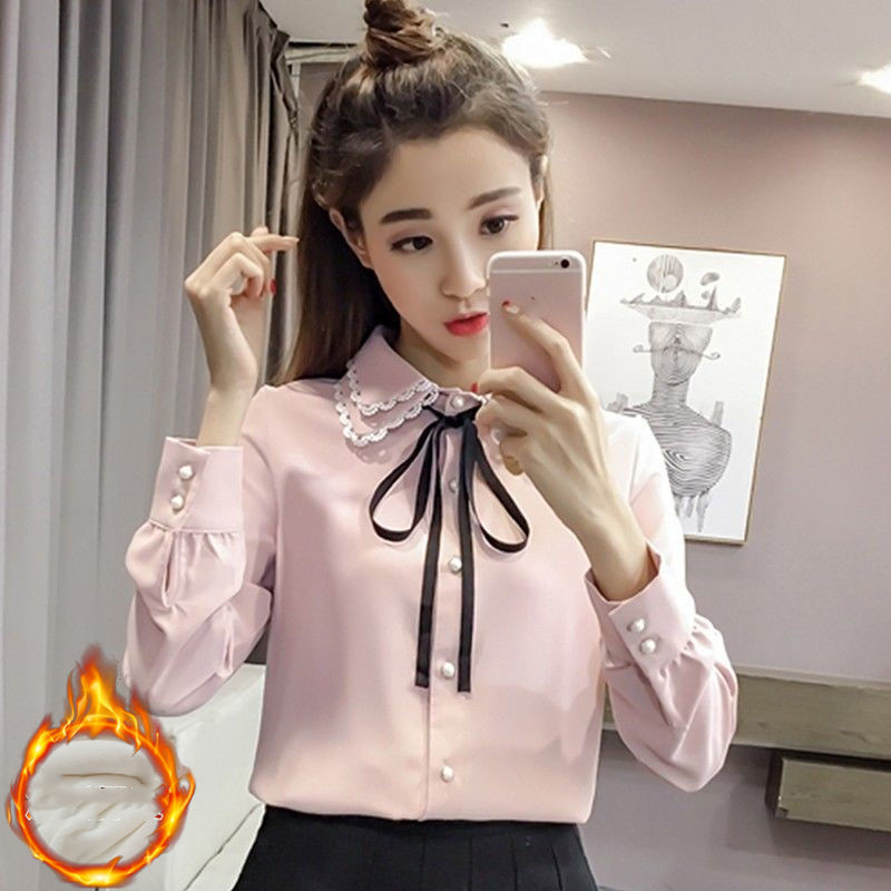 Title 3, Korean Style Loose Bow Shirt And Fleece Bottomi...