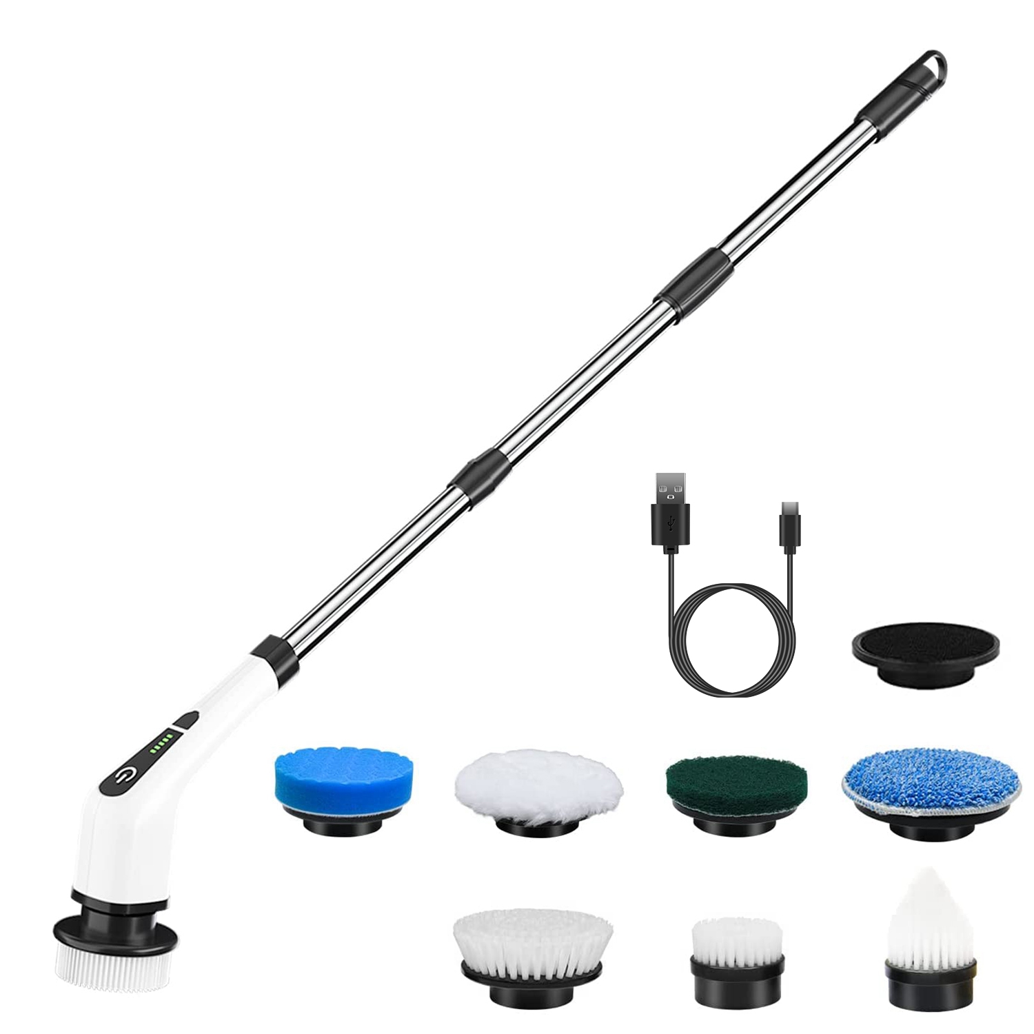 1Pc Electric Spin Scrubber Cordless Rechargeable Telescopic Cleaning Brush 8 Rep