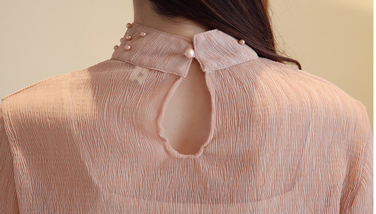 Korean Stand-up Collar Nail Bead Chiffon Sweater Wavy Edge