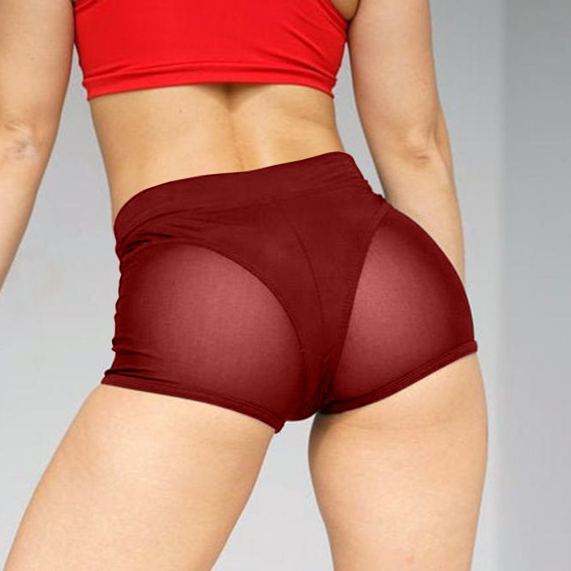 Mesh Stitching Personality Sports Yoga Stretch Shorts Wine - Shop at LoveMi